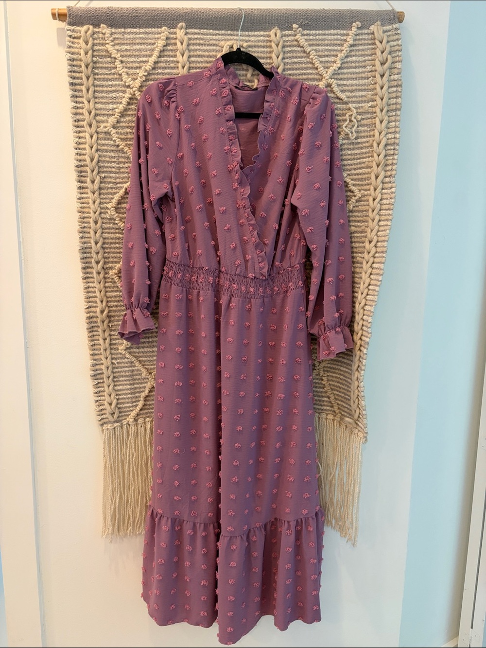 Textured Mauve Pink Maxi Dress with Ruffle Trim - Women